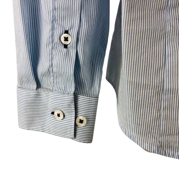 H&M Classic Light Blue Pinstripe Long Sleeve Button Front Shirt Navy Stripe Cuff - Picture 7 of 16